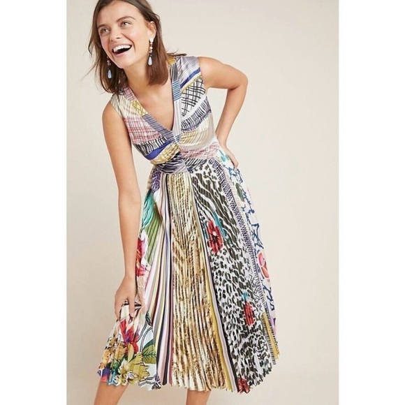NWT Anthropologie Geisha Designs Jacinta Pleated Midi Dress - 2 - Picture 2 of 9